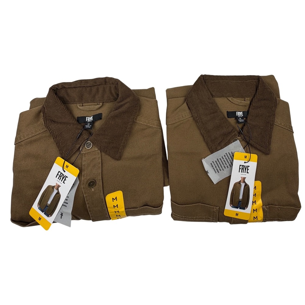 FRYE Barn Shackets Lot of 2 Mens Medium Brown Cotton Corduroy Collar Jackets NEW